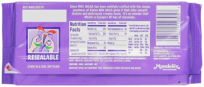 Milka Milk Chocolate with Chopped Hazelnuts 3.52-Ounce Bars (Pack of 10)