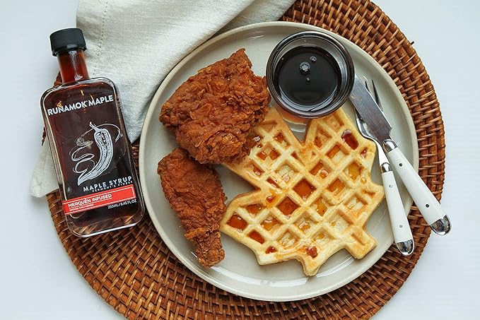 Runamok Maple Hot + Spicy Infused Maple Syrup - Authentic &amp Real Vermont Maple Syrup | Smoked Chili Pepper Infused | Great Spice For Any Meal Vinaigrettes Chicken &amp Waffles | 8.45 Fl Oz (250
