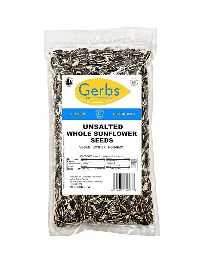 Unsalted Sunflower Seeds in Shell by Gerbs – 4 LBS - Top 11 Food Allergen Free &amp Non GMO - Premium Dry Roasted Whole Sunflower Seed – COG USA