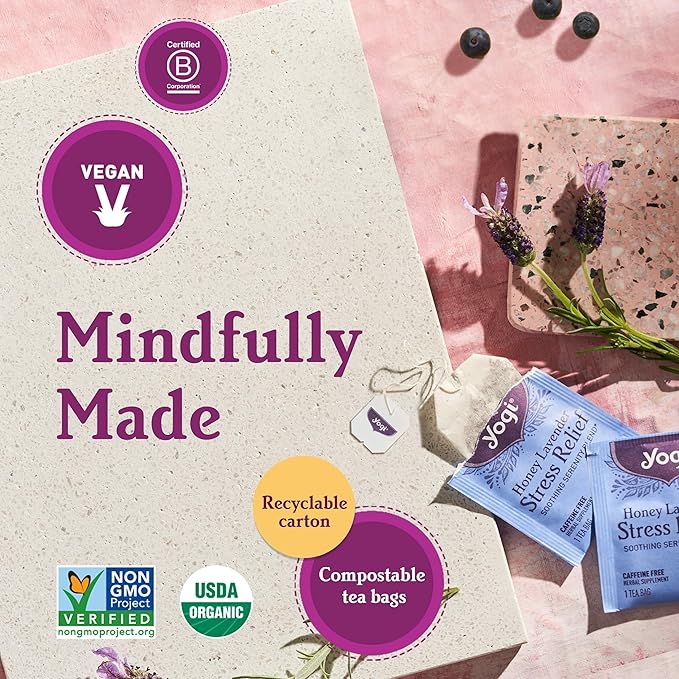 Yogi Tea Blueberry Sage Stress Relief - 16 Tea Bags per Pack (6 Packs) - Relaxing Calming Tea to Support Stress Response - Includes Ashwagandha Blueberry Sage Hibiscus &amp More