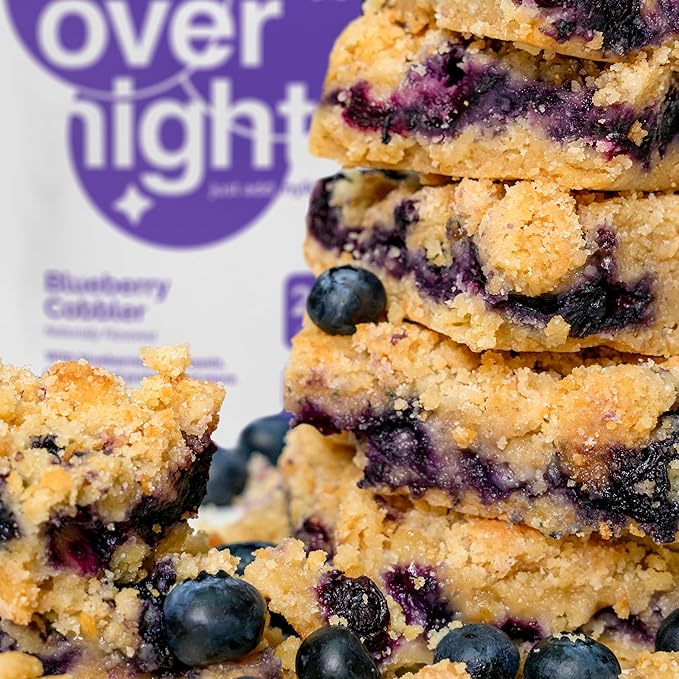 Oats Overnight - Blueberry Cobbler - Vegan 20g Protein High Fiber Breakfast Shake - Gluten Free Non GMO Oatmeal (2.5 oz per meal) (16 Pack)