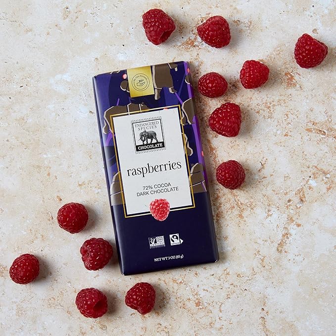 Endangered Species Dark Chocolate Bar with Raspberries (72% cocoa)
