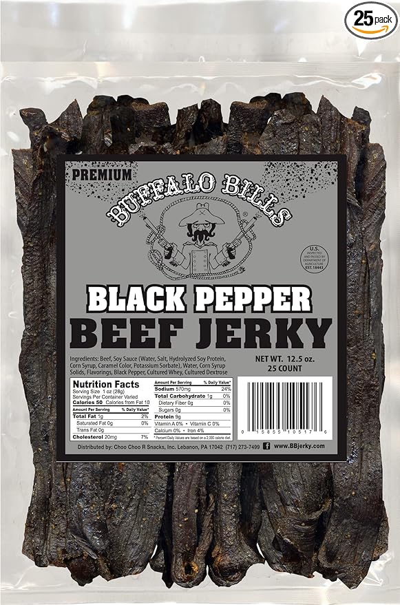 Buffalo Bills 12.5oz Premium Black Pepper Beef Jerky 7 Strips (25 smoked jerky strips per bag)