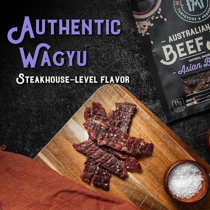 Meat Artisan Jerky Variety Pack - Wagyu Beef (4 Flavors) &amp Applewood Bacon High Protein Snack - Gluten Free No MSG - Steakhouse Jalapeño BBQ Sweet Heat &amp Applewood Bacon - 3oz (85g) Each P