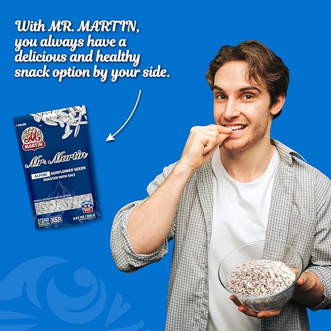 MR. MARTIN Freshly Roasted Alpine Salted Sunflower Seeds To Eat – Non-GMO Kosher Crunchy Delicious Vegan Keto Friendly Snack – 5.25 Oz12 Pack