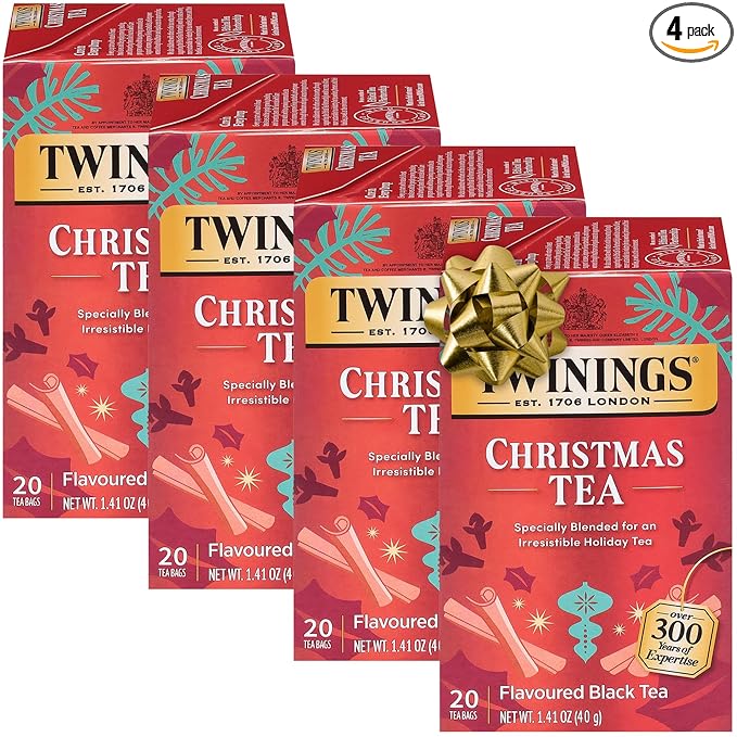 Twinings Christmas Tea - Black Tea Blended with Spicy and Aromatic Clove and Cinnamon Tea Bags Individually Wrapped 20 Count Ea (Pack of 4)
