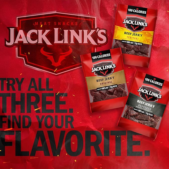 Jack Link's Beef Jerky Variety Pack – Includes Original Teriyaki and Peppered Jerky Bulk Protein Snack Pack Good Source of Protein Meat Snacks Made with 100% Beef – 1.25 Oz (Pack of 15)