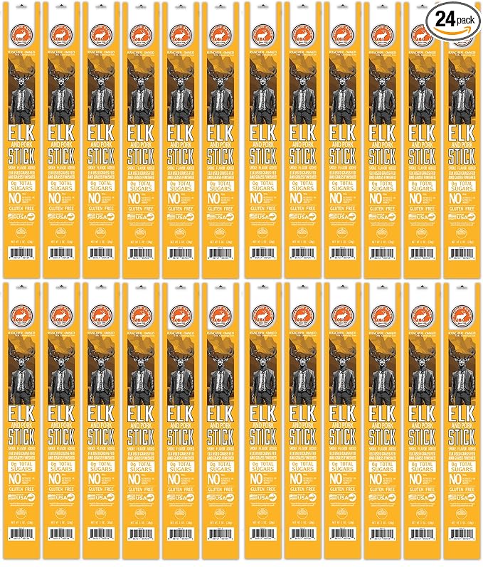 PEARSON RANCH Meat Sticks Pack of 24 - Elk Sticks Exotic Jerky Sticks No Added Nitrites Zero Sugar High-Protein Sticks Paleo and Keto Friendly Meat Snacks (1oz sticks)
