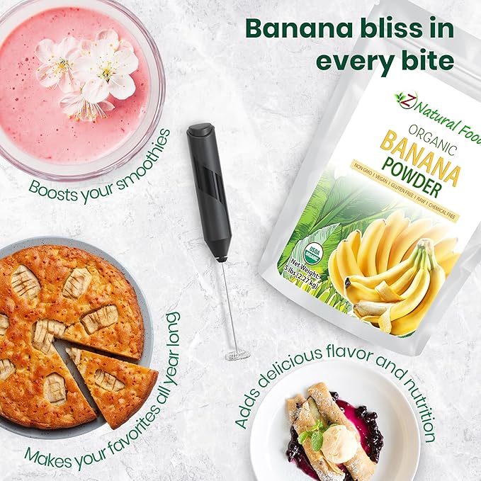 Z Natural Foods Organic Banana Powder Fiber Supplement for Glowing Skin and Enhanced Immunity Great in Juice Smoothies and Recipes Non-GMO Vegan Gluten-Free Kosher 5 lbs