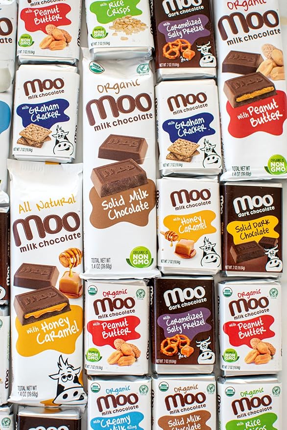 Moo Chocolates Organic Solid Milk Chocolate Large Bars 1.4 oz 14 ct (Pack of 1) | USDA Organic Non-GMO | 110 Calorie Snacks for On-the-Go Lunchboxes Office