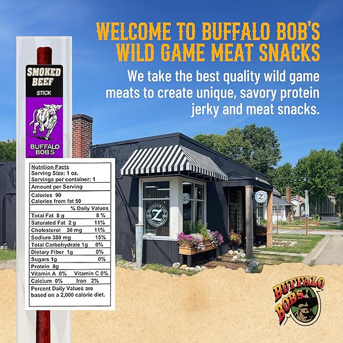 Buffalo Bob's Wild Game Meat Snack Stick - Smoked Beef Stick 10 Pack
