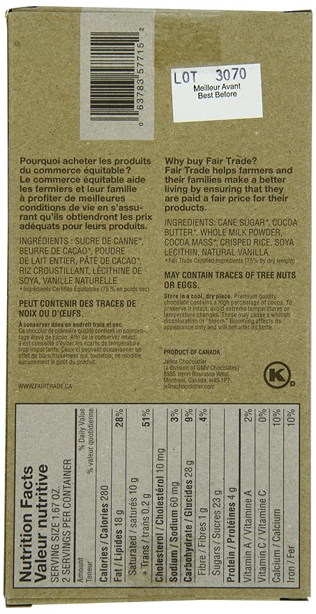 Jelina's Milk Chocolate Bar Crisped Rice 3.35 Ounce (Pack of 8)