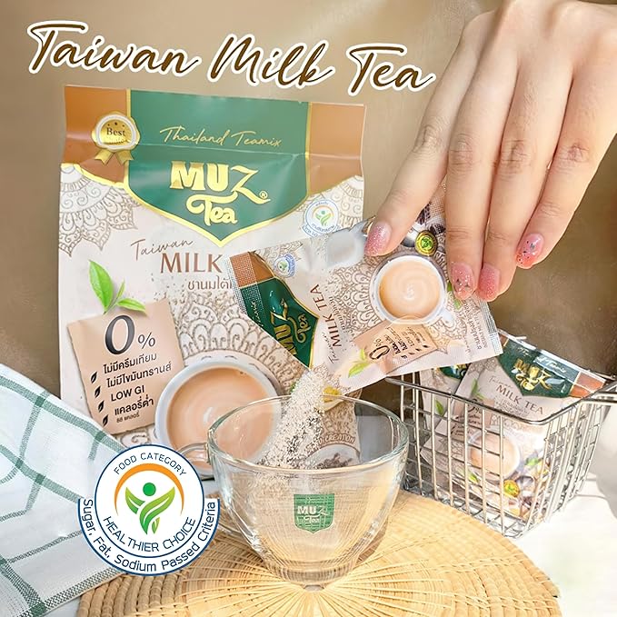 MuzTea Instant Taiwan Milk Tea Powder Mix 3 in 1 With Black Tea Coconut Flower Sugar Creamer From Selected Low Fat Milk Powder 15 Sachets (Taiwan Milk Tea)