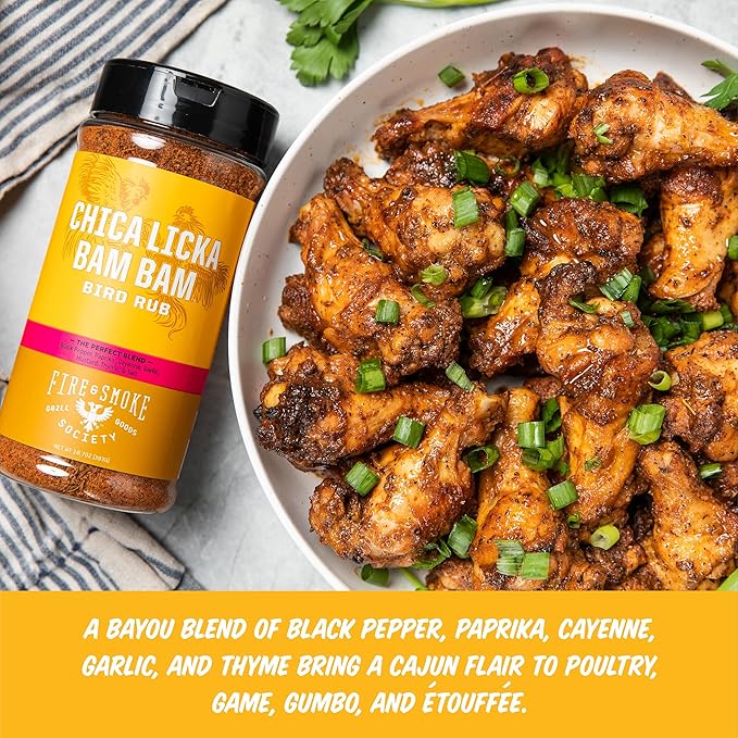 Fire &amp Smoke Society Chica Licka Bam Bam Chicken Seasoning | BBQ Seasonings and Rubs for Smoking and Grilling | Wings Grilled Poultry Seasoning | Black Pepper Paprika Garlic | XL (2-Pack)