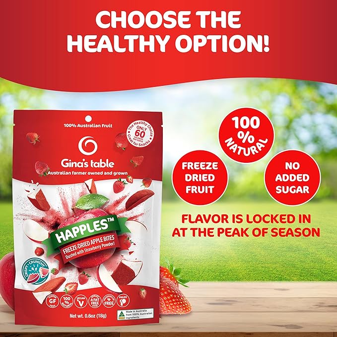 Happles Freeze Dried Apples with Strawberry Fruit Powder – 100% Natural No Added Sugar Healthy Low Calorie Apple Crisps Snack for Adults &amp Kids Gluten Free No Artificial Flavours (10 Pack)