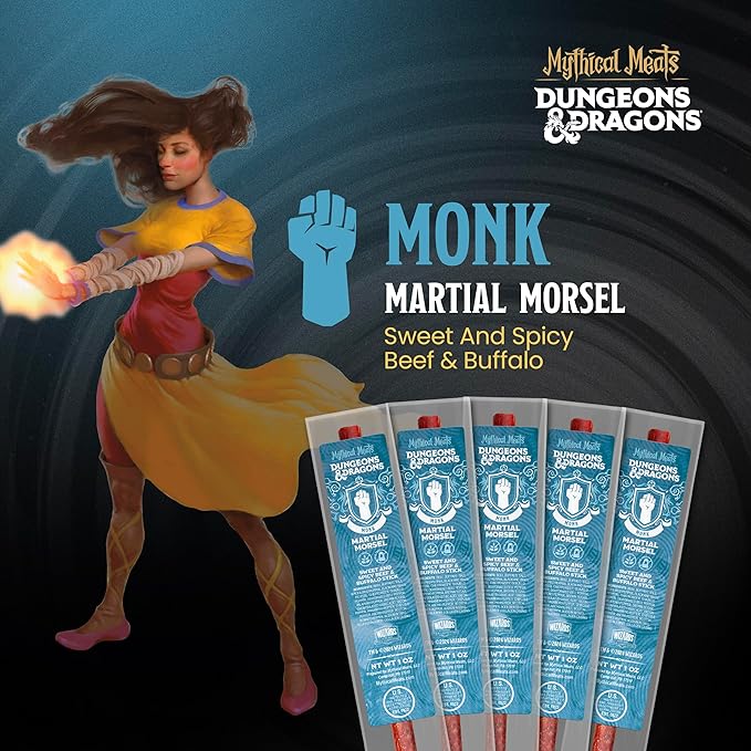 Mythical Meats Dungeons &amp Dragons Martial Morsel (Monk) - 12 Jerky Sticks - Sweet and Spicy Beef &amp Buffalo Stick Gluten Free MSG Free