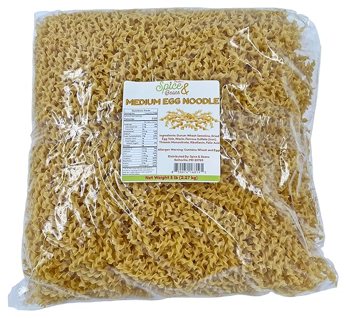 Medium Egg Noodle Pasta | 100% Durum Semolina Flour | Made in America | by Dasher's Spice &amp Beans | 5 lb.
