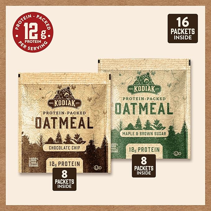 Kodiak Cakes Instant Oatmeal Packets - High Protein - 100% Whole Grains Breakfast Food - Maple &amp Brown Sugar &amp Chocolate Chip (16 Packets)