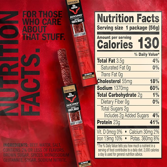Jack Link's Beef Steak Original - Protein Snacks Beef Jerky Meat Snack with 23g of Protein Made with 100% Beef Individually Wrapped Bulk Snack Pack Keto Friendly - 2 Oz. (12 Count)