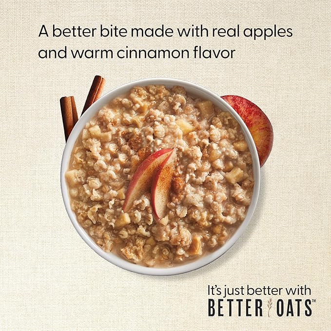 Better Oats 100 Calorie Apples and Cinnamon Oatmeal Packets Instant Breakfast with Flax Seeds and Natural Apple-Cinnamon Flavor Quick Cooking Box of 10 Pouches (Pack of 6)