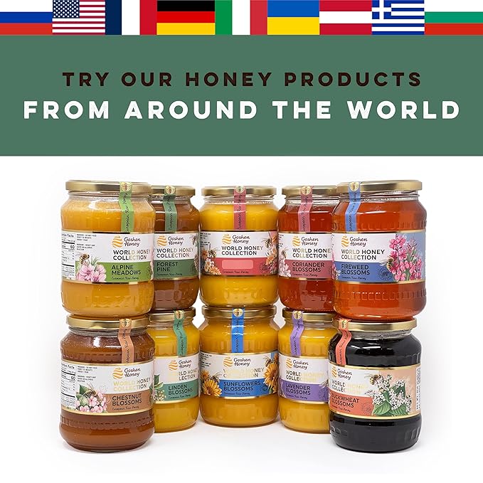 Goshen World Honey Collection - Linden Blossoms from Austria - Raw Rare and Sustainable Floral Sources - Derived from Natural Flower Nectar with Antioxidants - Nature's Sweetener - 32oz