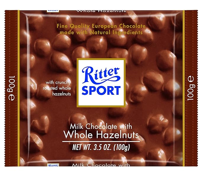 Ritter Sport Milk Chocolate with Whole Hazelnuts (Pillow Pack) 3.5-Ounce Bars (Pack of 8)
