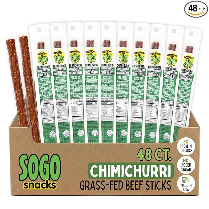 Chimichurri Sogo Snacks No Sugar 100% Grass-fed &amp Grass-finished Non-GMO Beef Sticks. No Added Nitrates Gluten Soy MSG Dairy Nuts. Keto Whole Paleo Friendly (Chimichurri 1-oz 48 Count