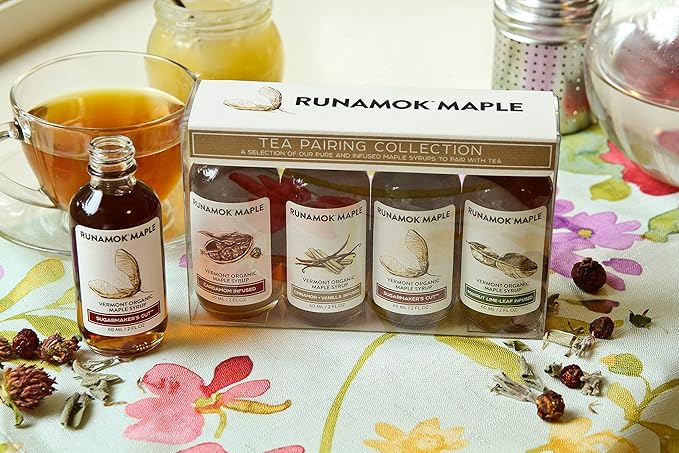 Runamok Organic Vermont Maple Syrup Sampler | Tea Pairing Maple Syrup Collection | 2 oz (4 count) | 60mL | Traditional and Infused Organic Maple Syrups