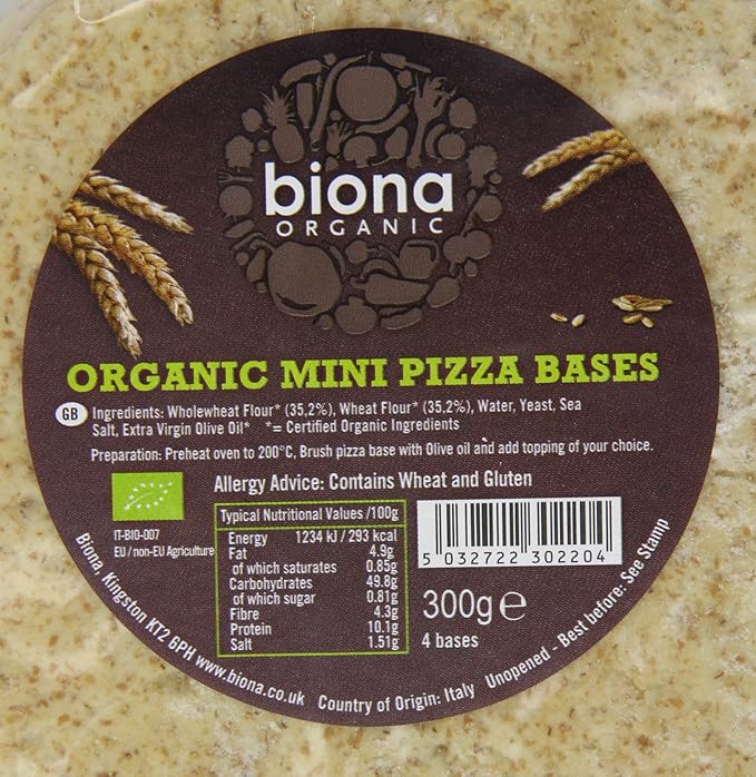 Biona Organic Pizza Bases Mini 4-pizza Bases 300 g (Pack of 5 Total 20 Pizza Bases)