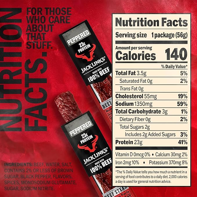 Jack Link's Beef Steak Peppered - Protein Snacks Meat Snack with 22g of Protein Made with 100% Beef Individually Wrapped Bulk Snack Pack Keto Friendly - 2 Oz. (12 Count)