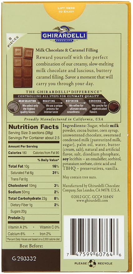 Ghirardelli Chocolate Bar Milk and Caramel 3.5 oz. 6 Count