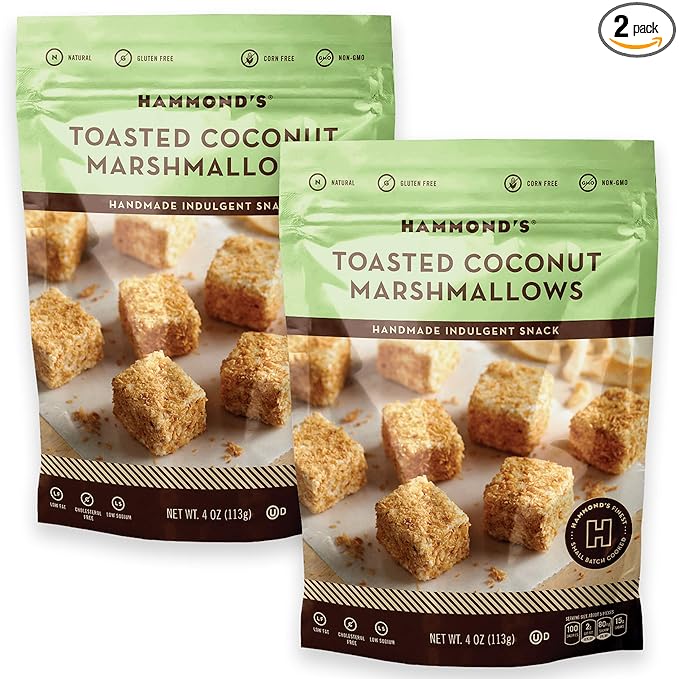 Hammond’s Candies Gourmet Marshmallows – Toasted Coconut | Great for Snacking Hot Chocolate S’mores Baking | Gluten-Free Kosher Handcrafted in the USA | 2 Pack