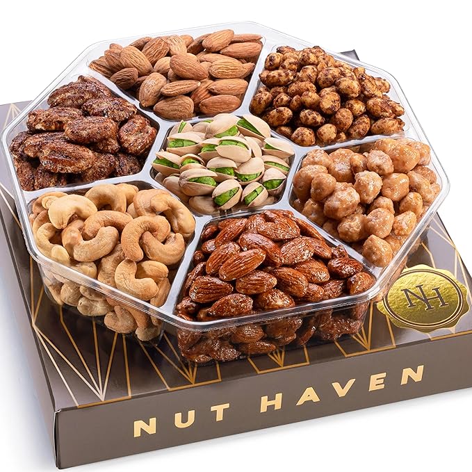 Holiday Nuts Gift Basket - Assortment of Sweet &amp Roasted Salted Gourmet Nuts - Food Gift Box for Him Husband Christmas Fathers Day Mothers Day Sympathy Family Men &amp Women