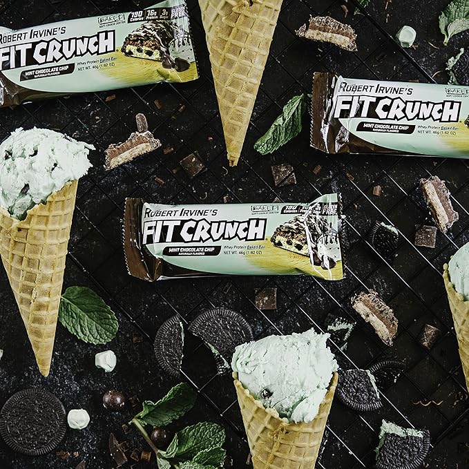 FITCRUNCH Snack Size Protein Bars World’s Only 6-Layer Baked Bar 3g of Sugar &amp Soft Cake Core (18 Bars Mint Chocolate Chip)