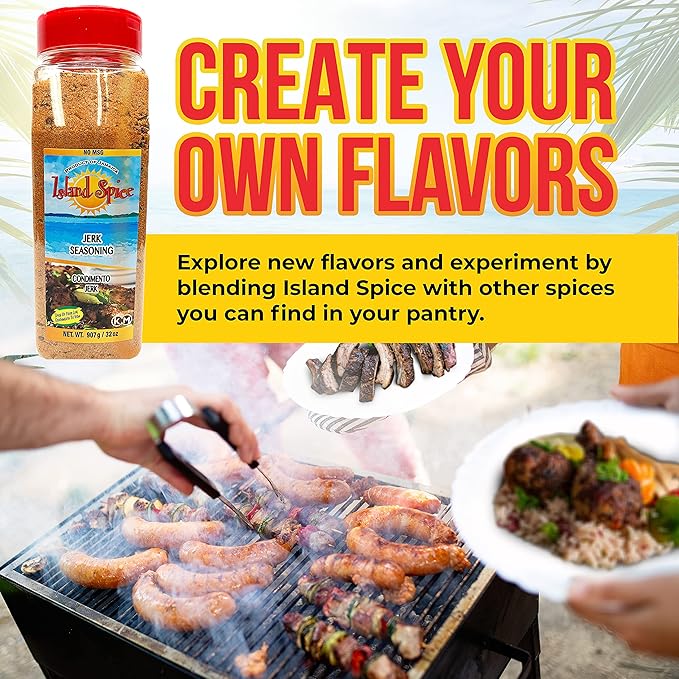 Island Spice Jerk Seasoning 32 ounces - Gluten-Free Vegan-Friendly Dry Rub with Real Jamaican Pimento - Authentic Jerk Flavors and Spice Blend - Use on Chicken Pork Beef Seafood and Vegan Dishes