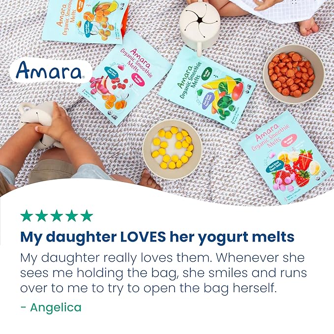Amara Smoothie Melts - Mixed Red Berries - Baby Snacks Made With Fruits and Vegetables - Healthy Toddler Snacks For Your Kids Lunch Box - Organic Plant Based Yogurt Melts - 6 Resealable Bags