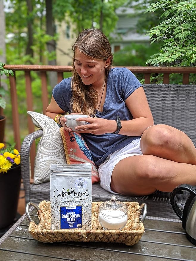 Cafe Kreyol Organic Caribbean Blue | 3 Pack 12 oz - Haitian Blue Light Roast Coffee - Whole Bean Coffee High Caffeine - Smooth Low Acid with Notes of Almond and Walnut