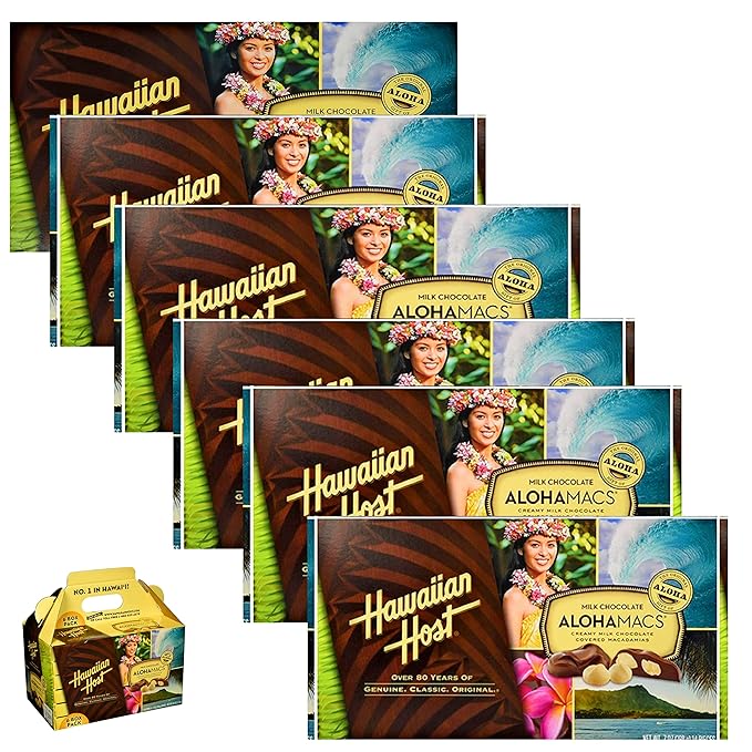 Hawaiian Host Alohamacs Milk Chocolate The Original Chocolate Covered Macadamia Nut 42 Ounce - SET OF 3