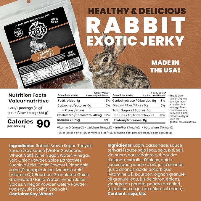 RABBIT JERKY - Premium Small Game Meat - Bushcraft &amp Survival Snack - Unique Hunter Gift for Brother Him - Exotic Food Present