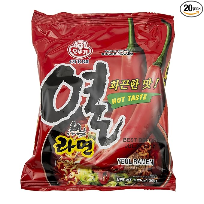 Ottogi Yeul Ramen Noodles Hot Pepper Flavor 4.23 Ounces (Pack of 20)