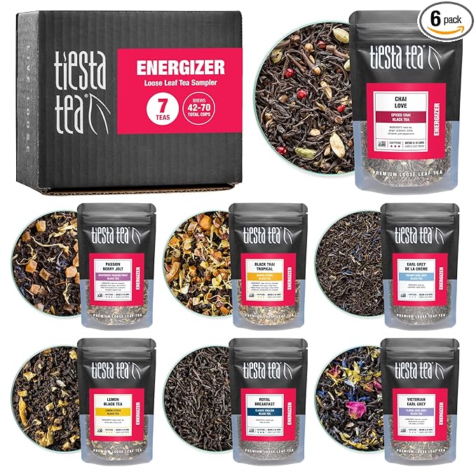 Tiesta Tea - Black Sampler Dry Flight Set Loose Leaf High Caffeine Makes Hot &amp Iced Assorted Tea Sets with Herbal Chai Fruit Black Teas &amp More 7 Resealable Sample Pouches