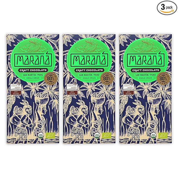 Maraná Chocolate San Martin 80% Dark Chocolate 3 Pack - Peruvian Chocolate - Premium Bean-to-Bar Direct Sourced Made at Origin Single Origin Woman Owned BIPOC Owned Organic Award Winning - Veg