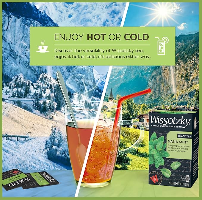 Wissotzky Nana Mint Black Tea (6 Pack - 120 Tea Bags | Antioxidant Rich | Revitalizing Nana Tea | Black Tea Bags