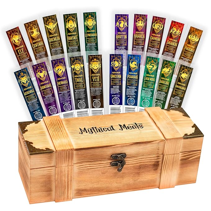 Mythical Meats Deluxe Loot Crate – Indulge in 20 Exotic Game Snack Sticks – Dried &amp Dehydrated Meats Seasoned to Perfection – High Protein &amp Keto Friendly – Collectible Box