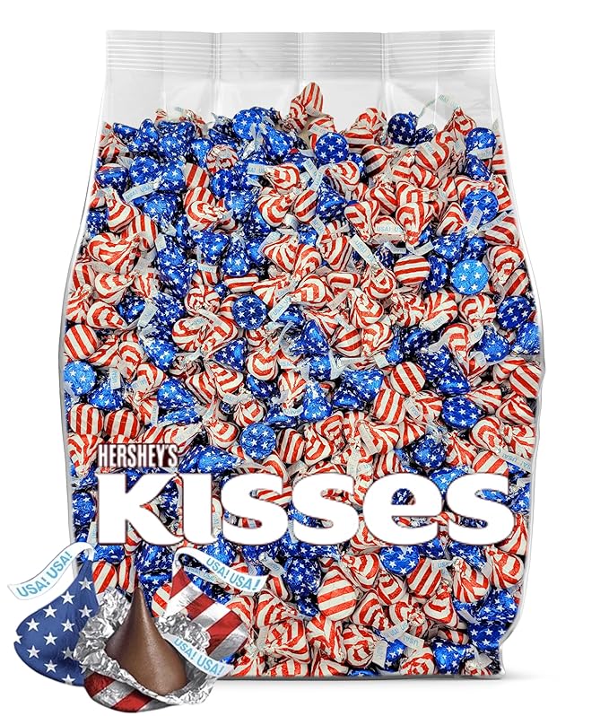 Patriotic Kisses 4th of July Candy - 200 Pieces Milk Chocolate Patriotic Candy Individually Wrapped Red White and Blue Kisses Bulk - USA Chocolate Bulk Bag Perfect for July 4th Celebrations - 2 Pound