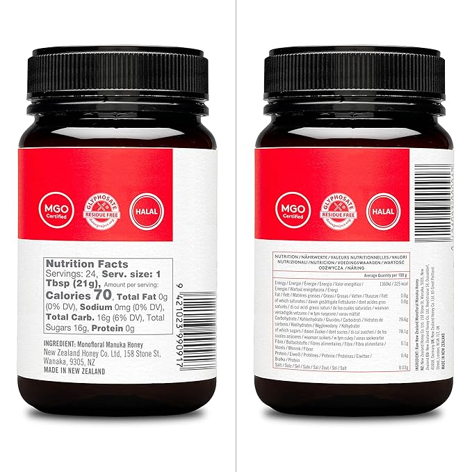 New Zealand Honey Co. Raw Manuka Honey UMF 20+ | MGO 829+ 17.6oz &amp UMF 15+ | MGO 514+ 17.6oz