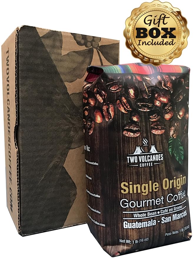Two Volcanoes Coffee - Gourmet Guatemala Whole Bean Medium Roast Single-Origin Coffee. 1 lb