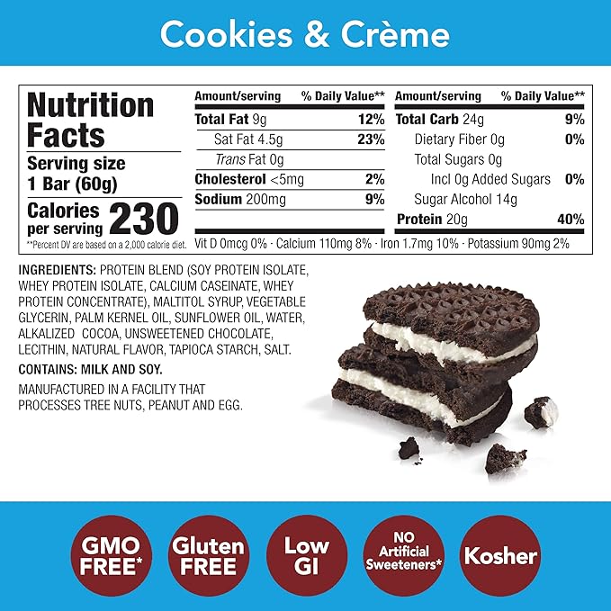 think! Protein Bars High Protein Snacks Gluten Free Sugar Free Energy Bar with Whey Protein Isolate Cookies and Crème Nutrition Bars without Artificial Sweeteners 2.1 Oz (10 Count) (Pack of 5)