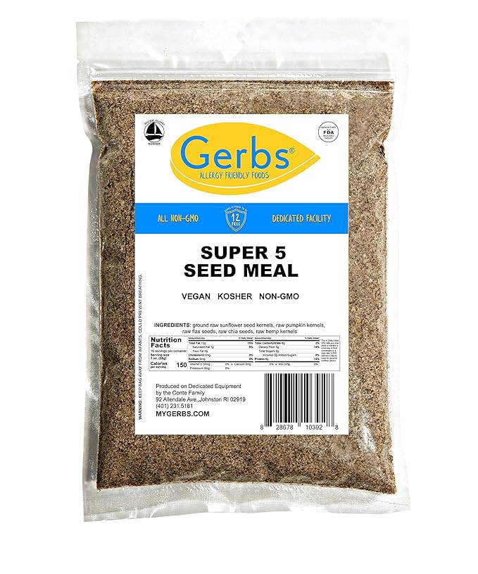 Gerbs Super 5 Seed Meal 1 lb. | Finely Ground No Artificial Additives Resealable Bag | Hearty &amp Nutty Texture for Baking &amp Smoothies | Top 14 Allergen-Free