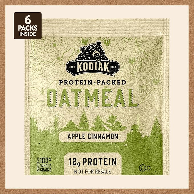 Kodiak Cakes Instant Oatmeal Packets Apple Cinnamon High Protein 100% Whole Grains 6 boxes with 6 packets each (36 packets)